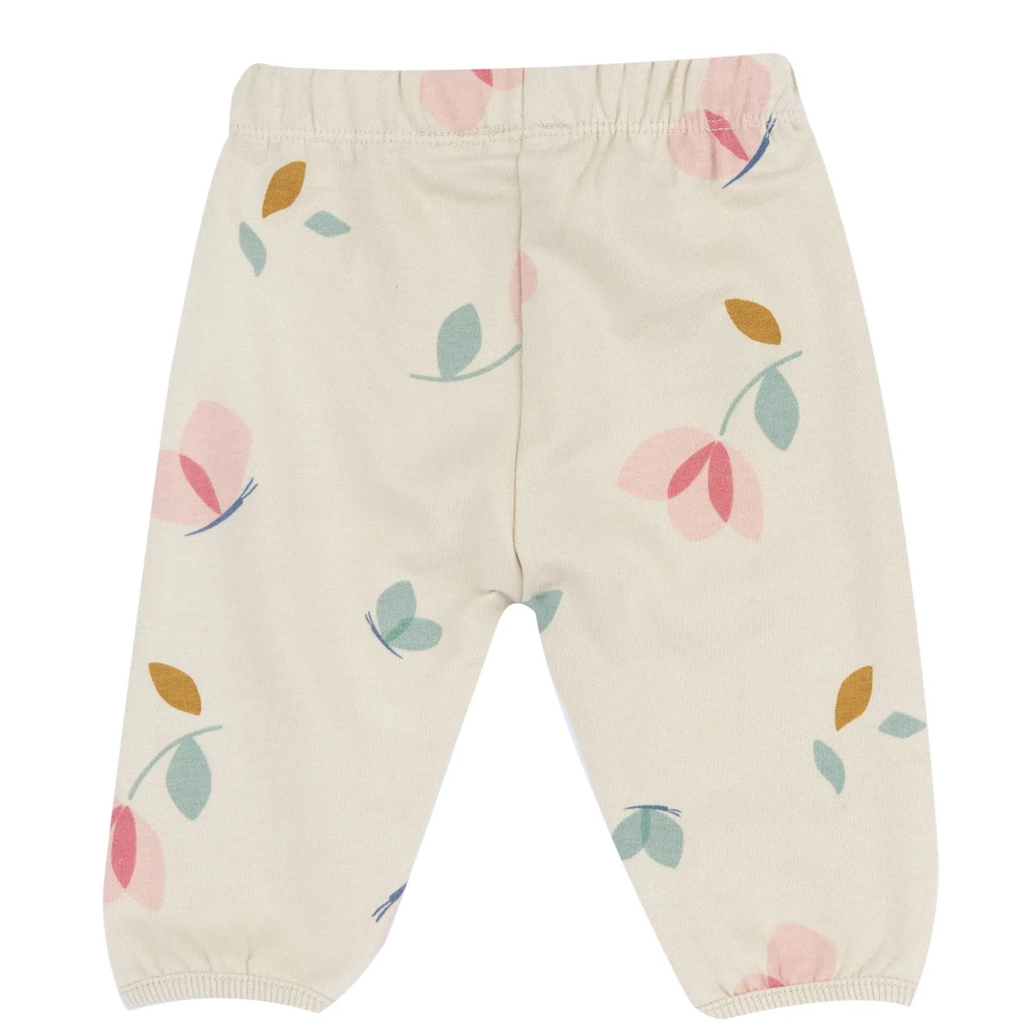 Girls Beige Floral Printed Joggers