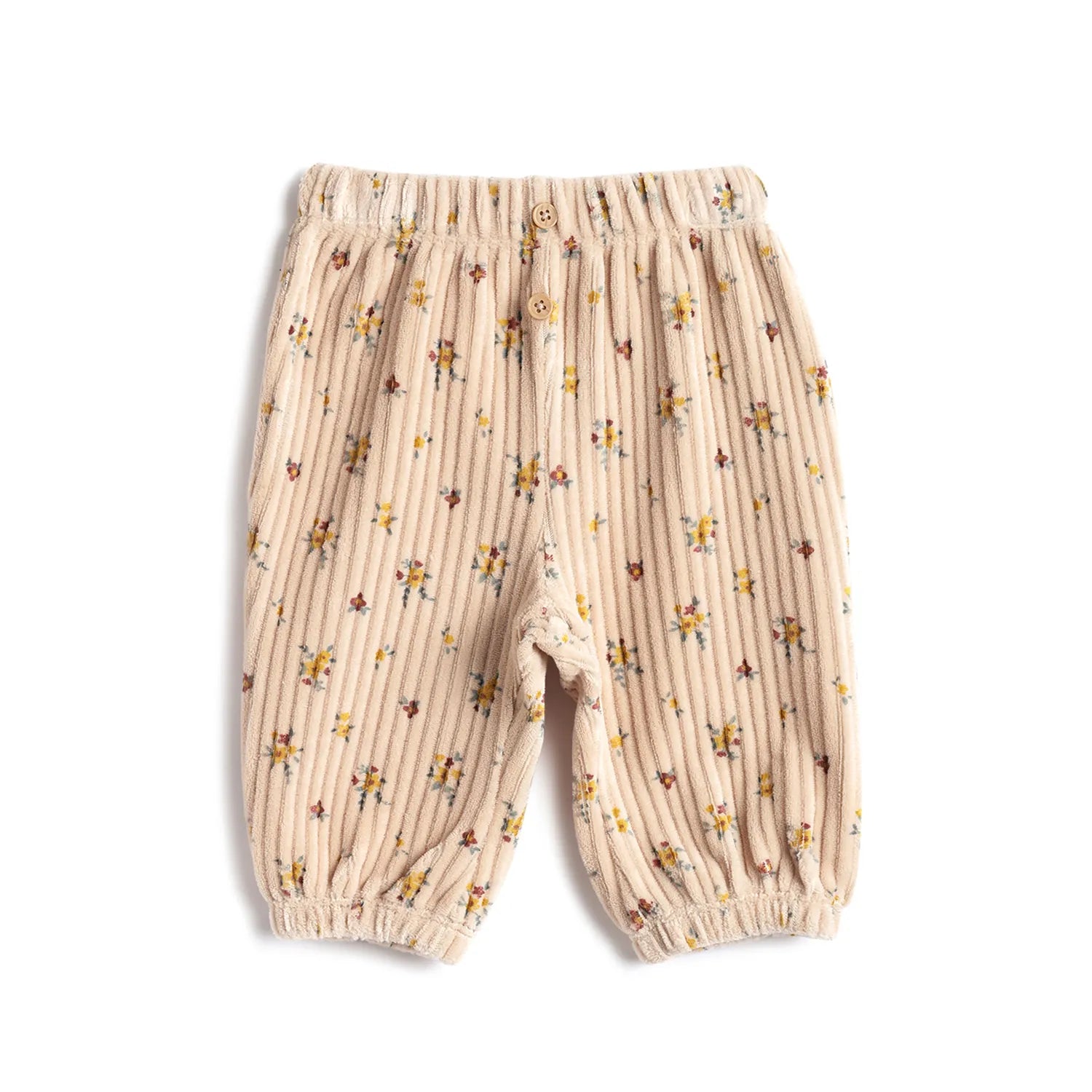 Girls Beige Floral Printed Joggers