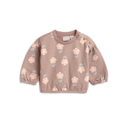 Girls Beige Floral Printed Sweatshirt