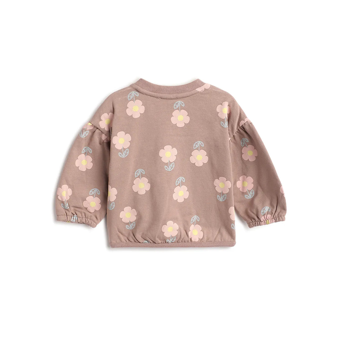Girls Beige Floral Printed Sweatshirt