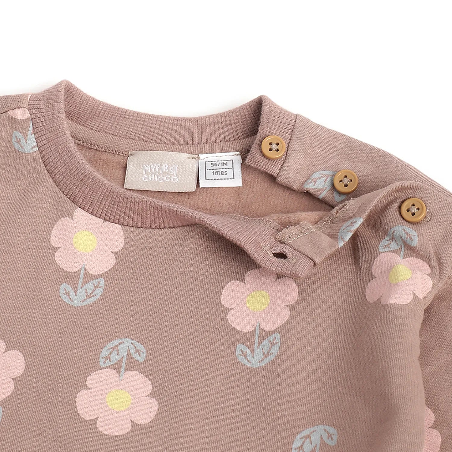 Girls Beige Floral Printed Sweatshirt