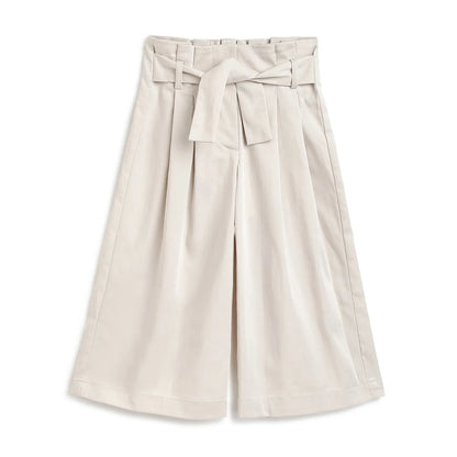 Girls Beige Pleated Trousers