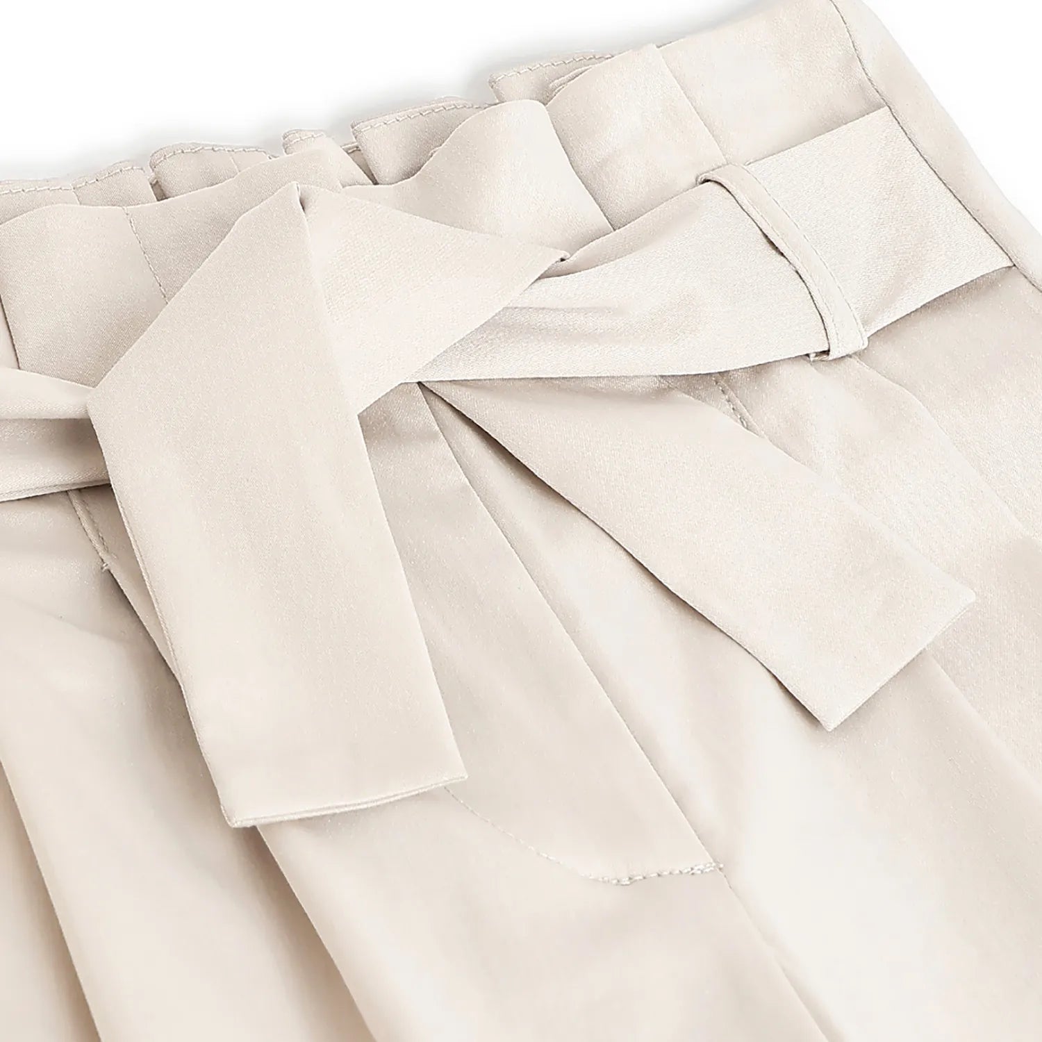 Girls Beige Pleated Trousers