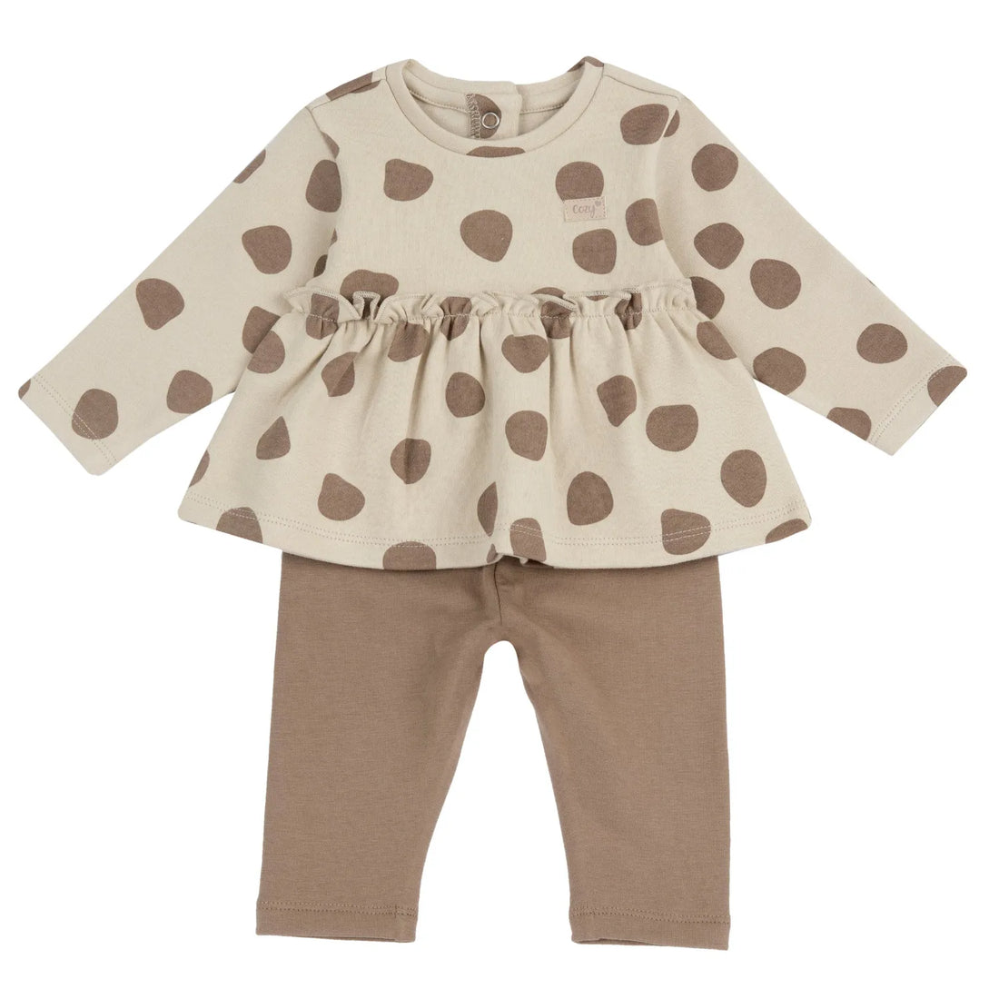 Girls Beige Polka Dot Printed T-shirt with Legging