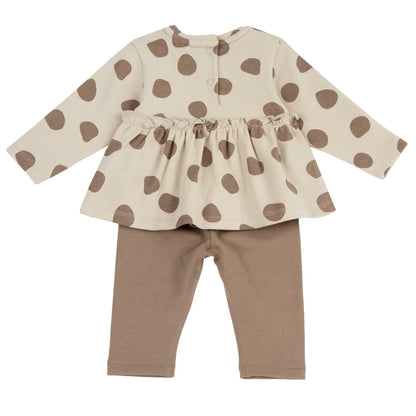 Girls Beige Polka Dot Printed T-shirt with Legging