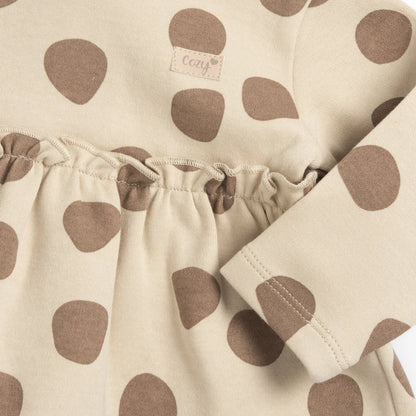 Girls Beige Polka Dot Printed T-shirt with Legging