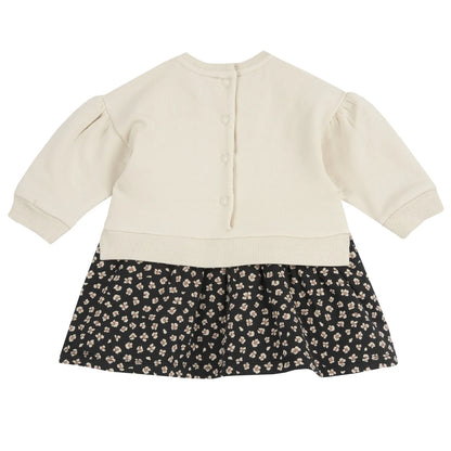 Girls Beige Printed Fleece Long Sleeve Dress