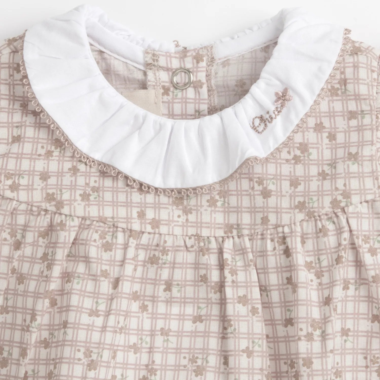 Girls Beige Round Neck Romper