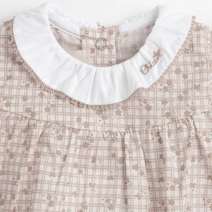 Girls Beige Round Neck Romper