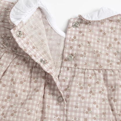 Girls Beige Round Neck Romper