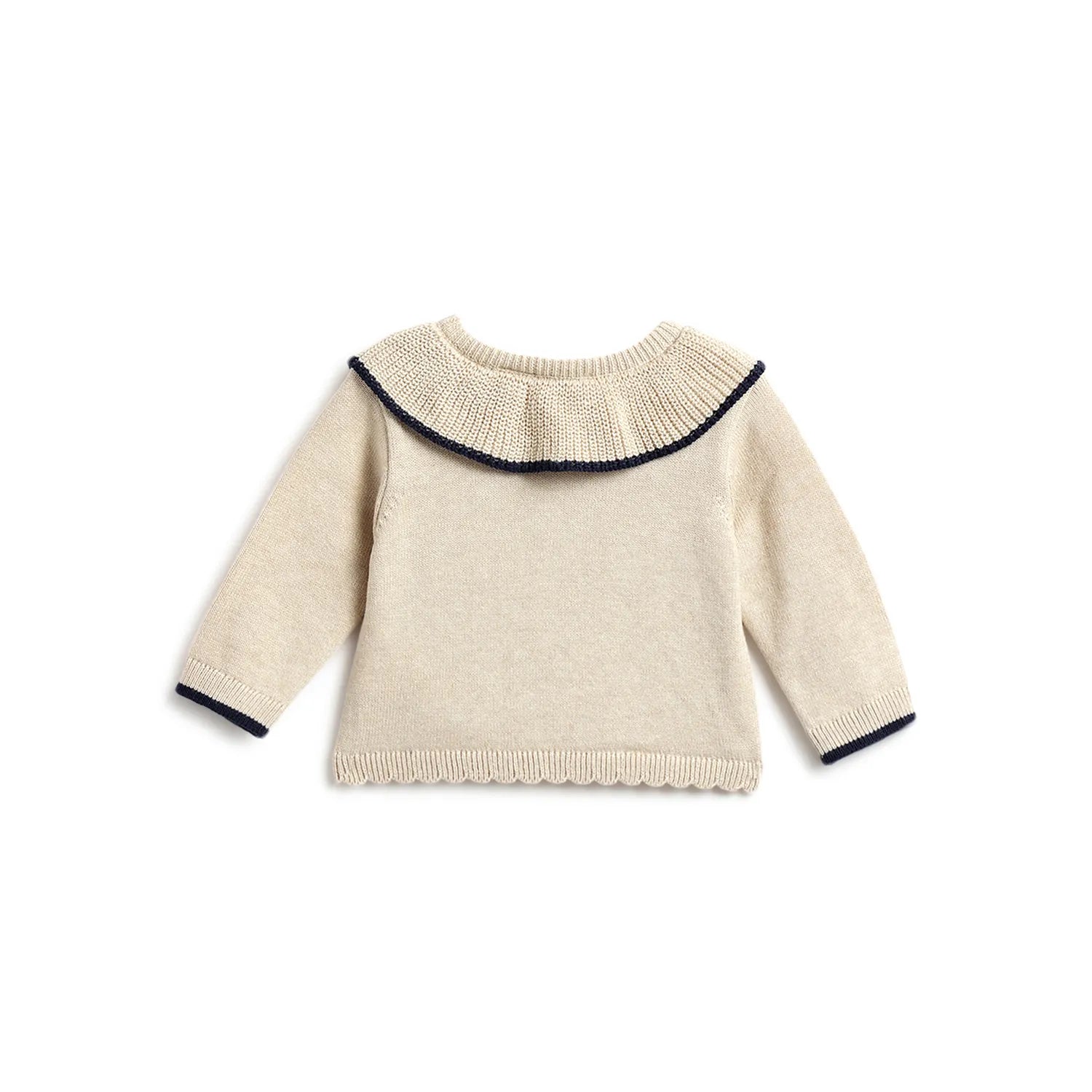 Girls Beige Self Design Cardigan