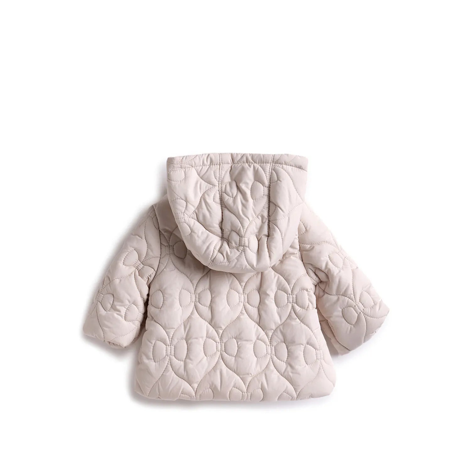 Girls Beige Self Design Hooded Jacket
