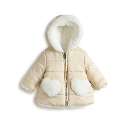 Girls Beige Self Design Reversible Jacket
