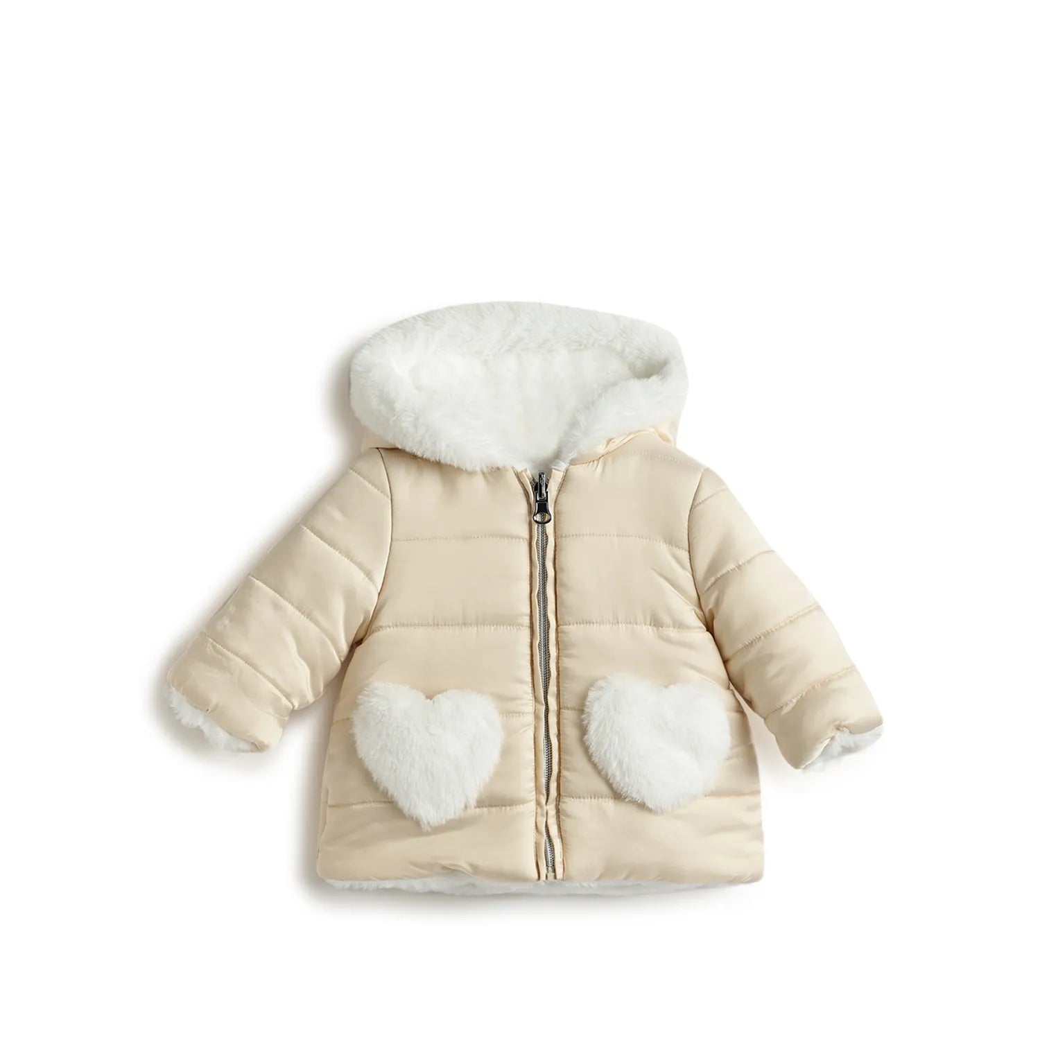Girls Beige Self Design Reversible Jacket
