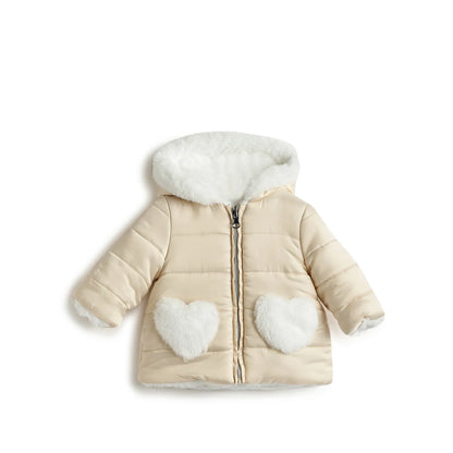 Girls Beige Self Design Reversible Jacket