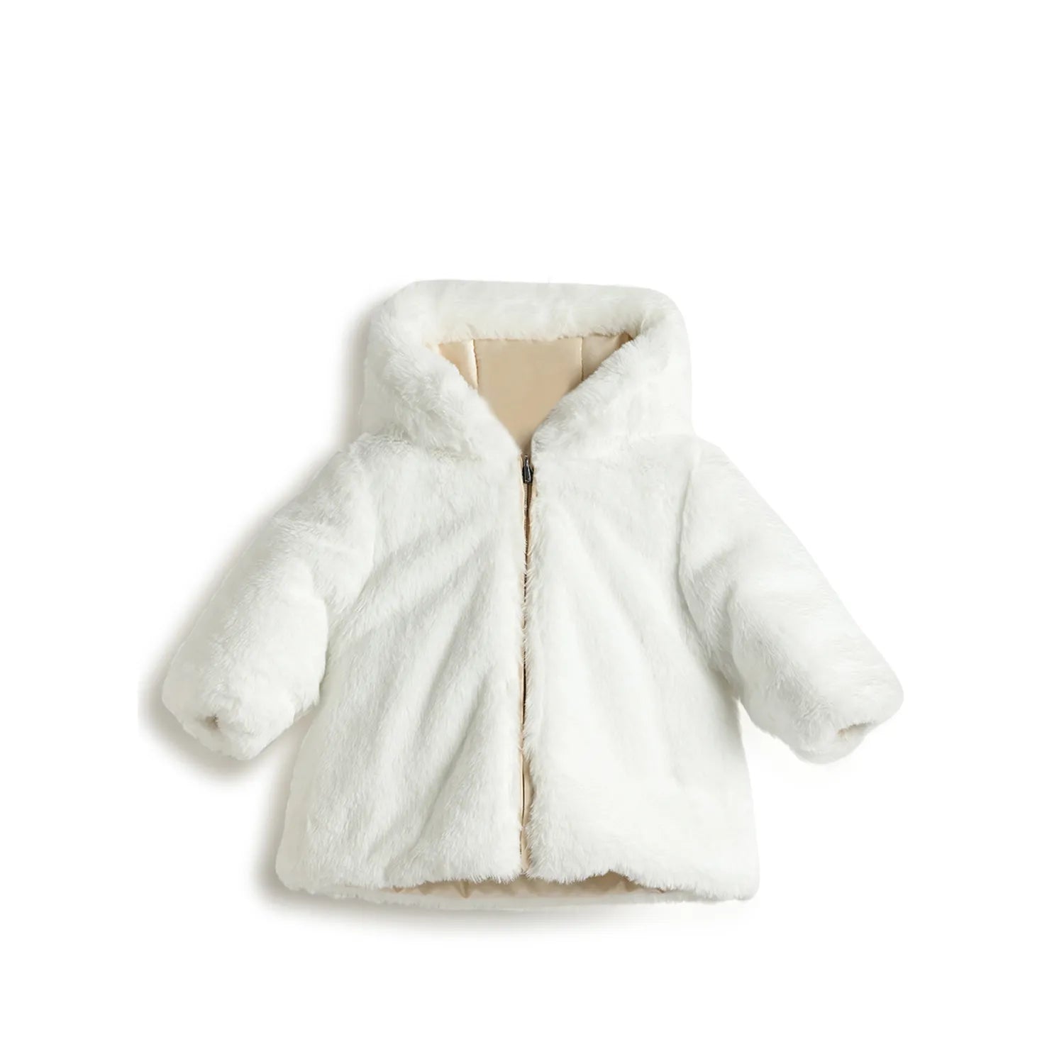 Girls Beige Self Design Reversible Jacket