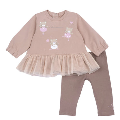 Girls Beige Self-Design Top with Leggings