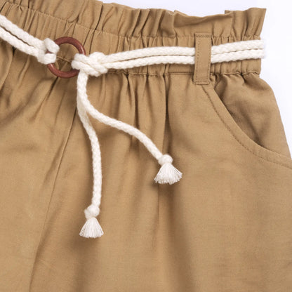 Girls Beige Solid Shorts