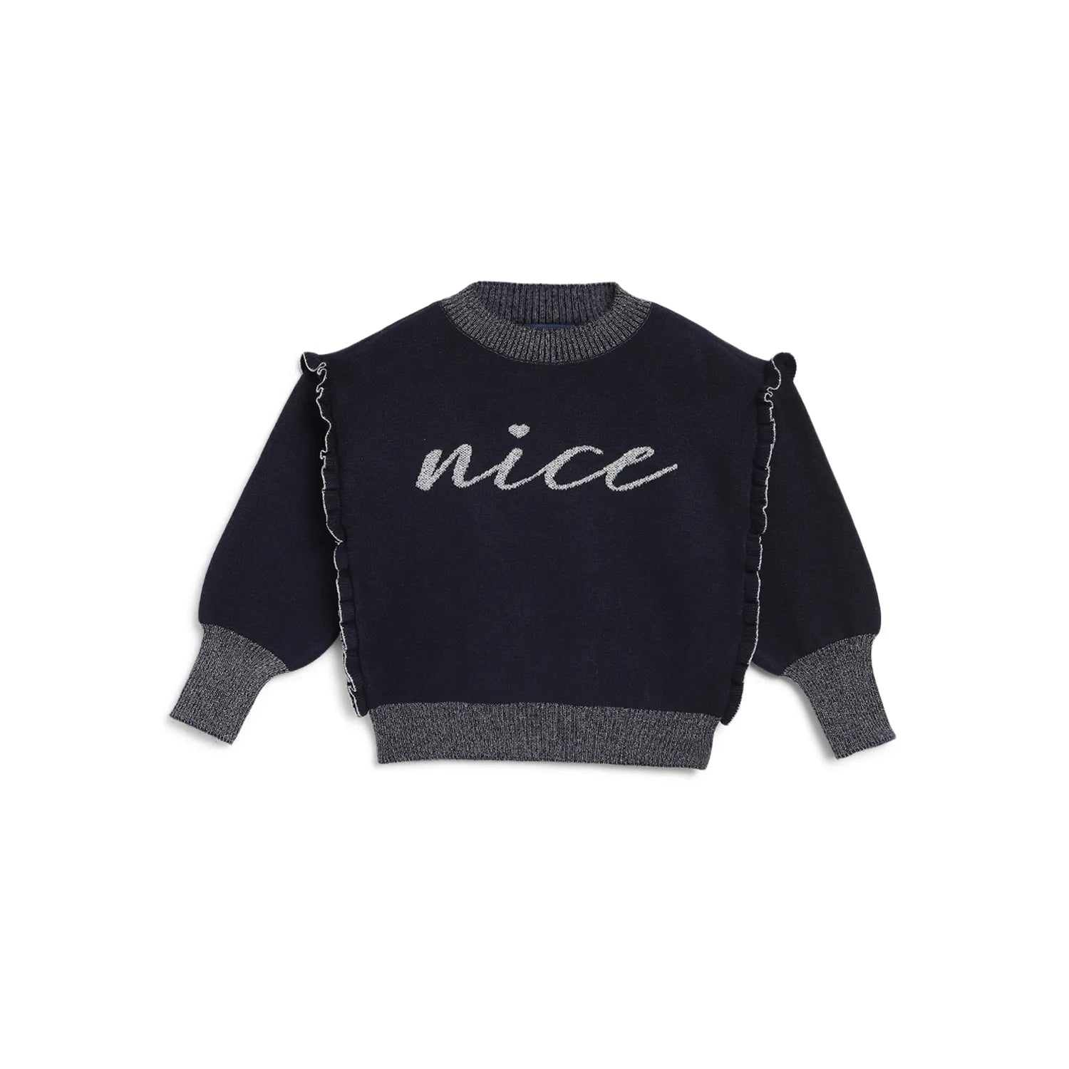 Girls Blue Embroidered Pullover