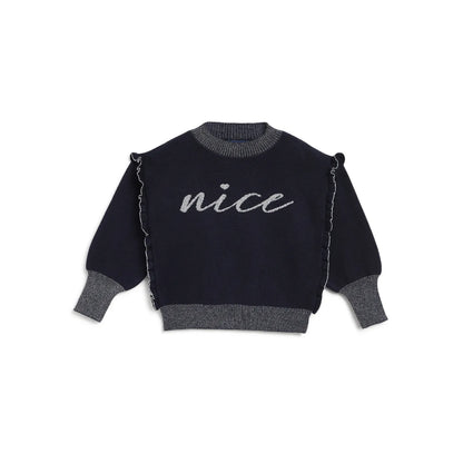 Girls Blue Embroidered Pullover