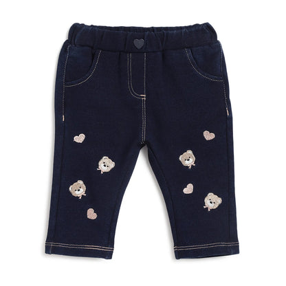Girls Blue Embroidered Trousers