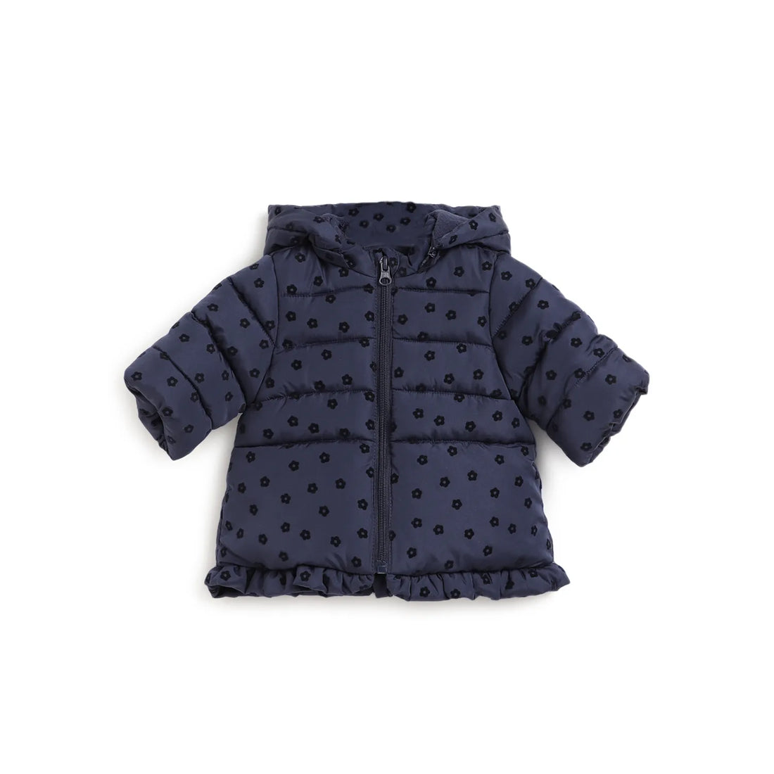 Girls Blue Floral Printed Padded Jacket