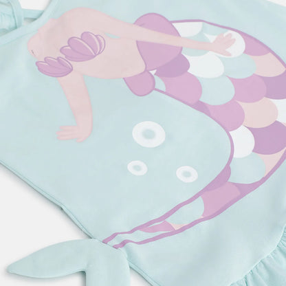 Girls Blue Printed A-Line Dress