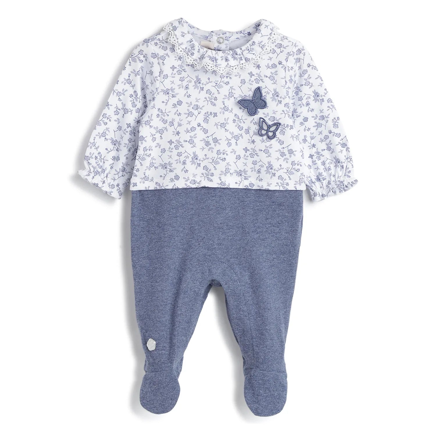 Girls Blue Printed Leg Opening Babysuit
