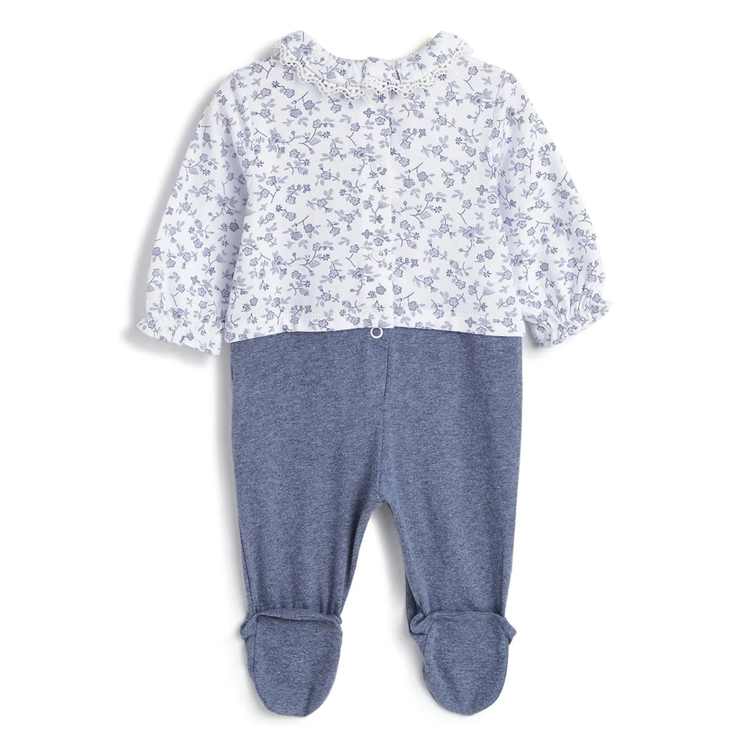 Girls Blue Printed Leg Opening Babysuit
