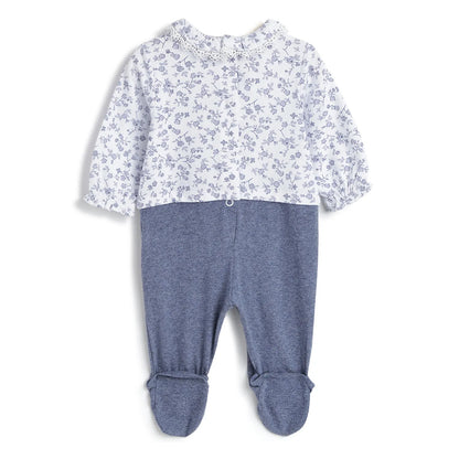 Girls Blue Printed Leg Opening Babysuit