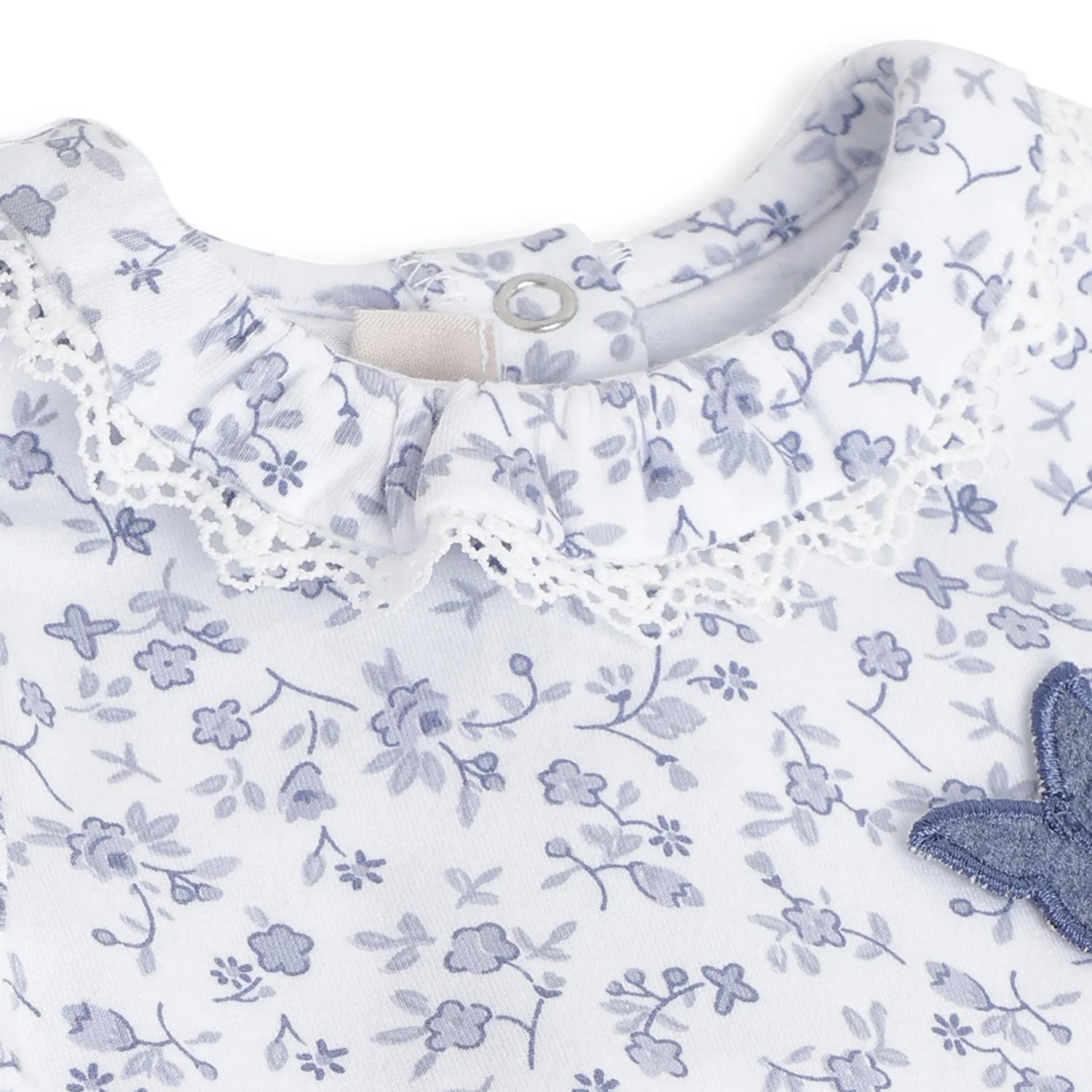 Girls Blue Printed Leg Opening Babysuit