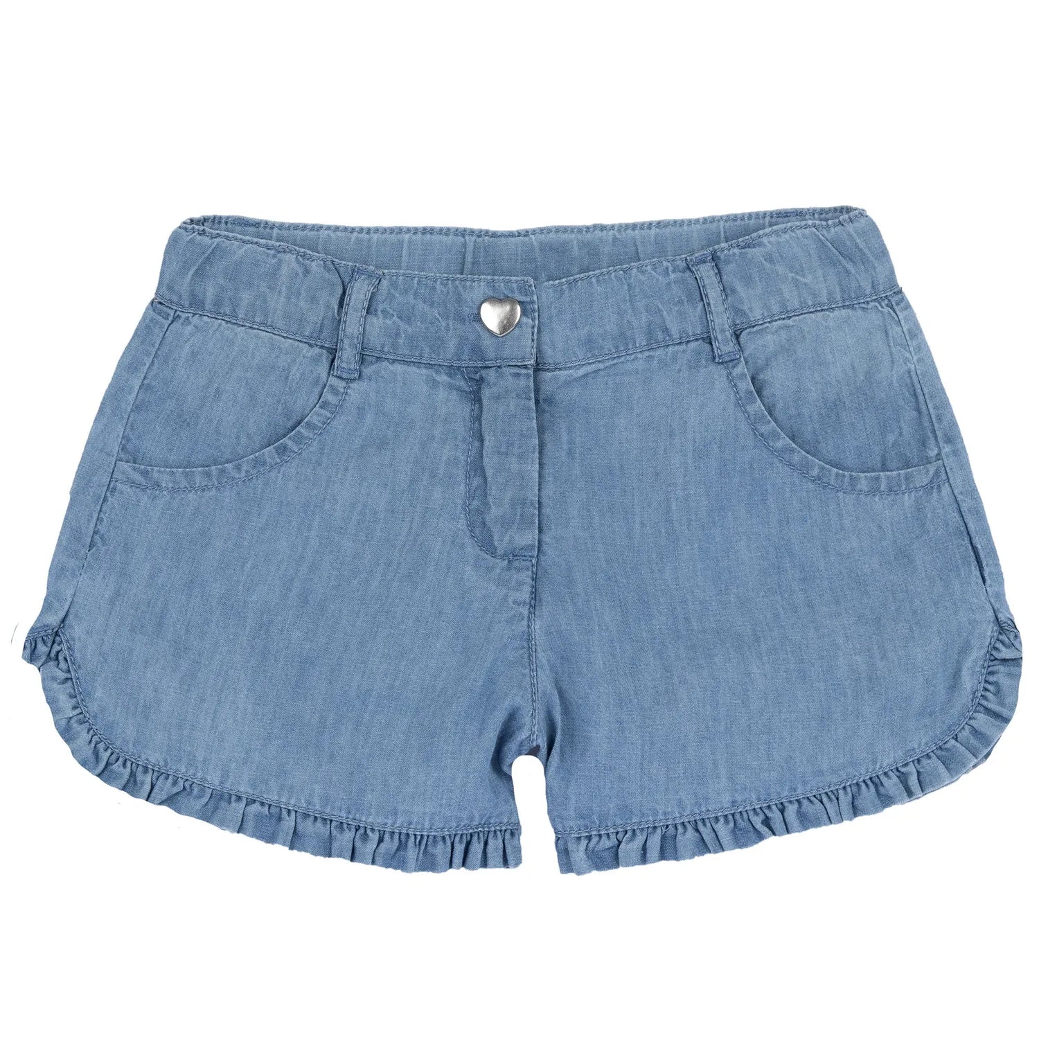 Girls Blue Solid Denim Shorts