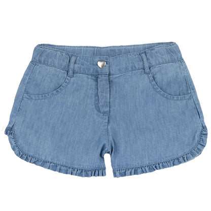 Girls Blue Solid Denim Shorts