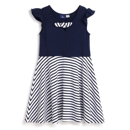 Girls Blue Striped Fit &amp; Flare Dress