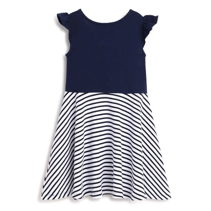 Girls Blue Striped Fit &amp; Flare Dress
