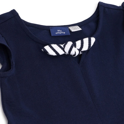 Girls Blue Striped Fit &amp; Flare Dress