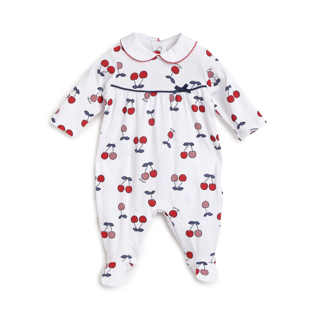 Girls Cherry Printed Leg Opening Babysuit