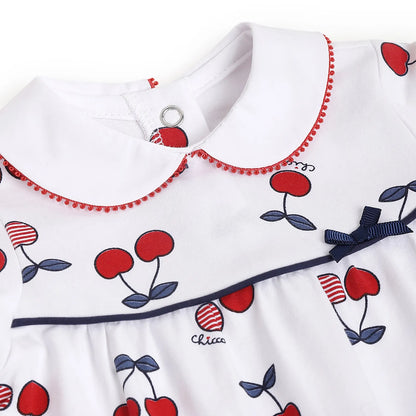 Girls Cherry Printed Leg Opening Babysuit