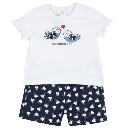 Girls Dark Blue Graphic Printed T-Shirt with Shorts