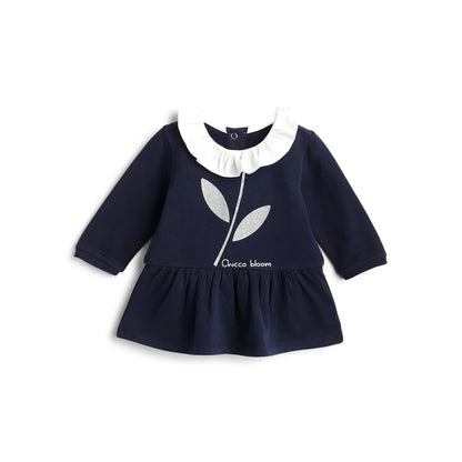 Girls Dark Blue Printed Dress