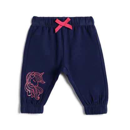 Girls Dark Blue Printed Joggers