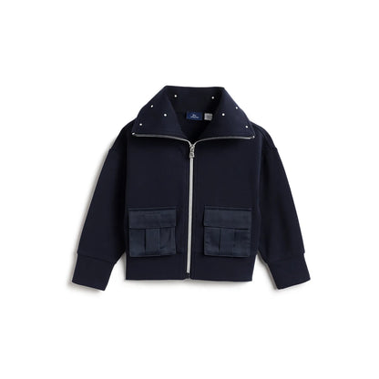 Girls Dark Blue Self Design Jacket
