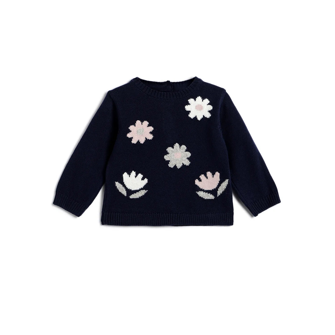Girls Dark Blue Self Design Pullover