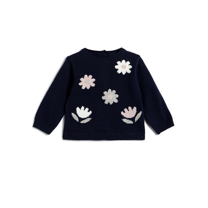 Girls Dark Blue Self Design Pullover