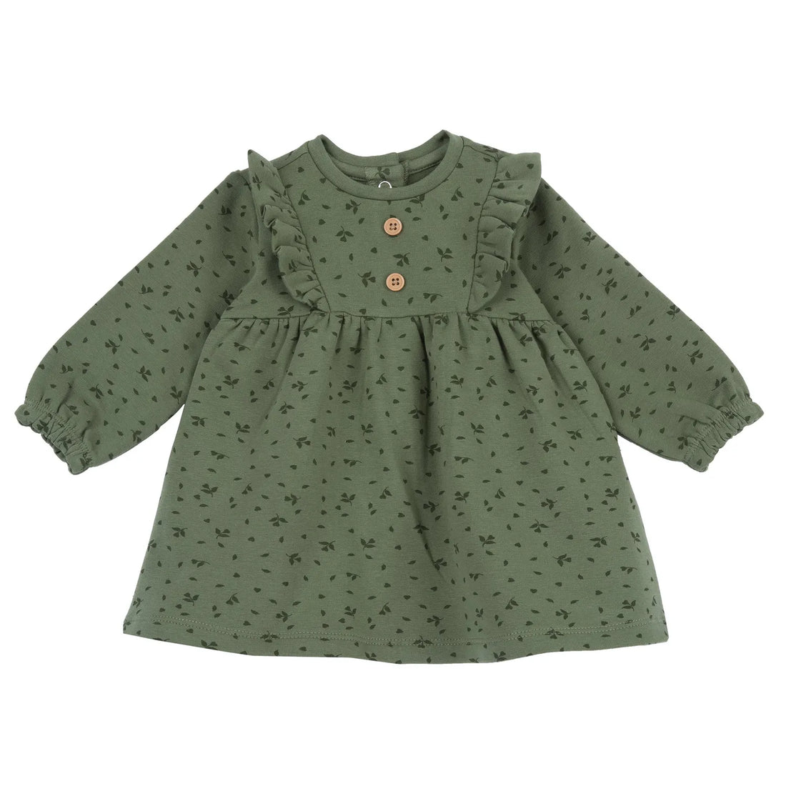 Girls Dark Green Self Design Long Sleeve Dress
