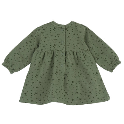 Girls Dark Green Self Design Long Sleeve Dress