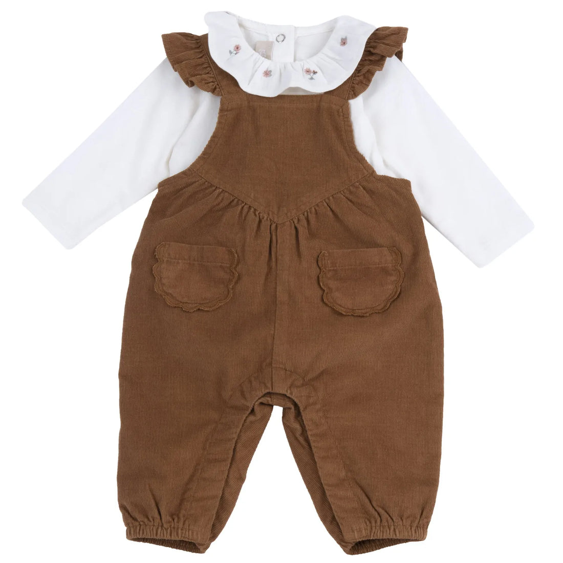 Girls Dark Natural Embroidered Top with Dungaree