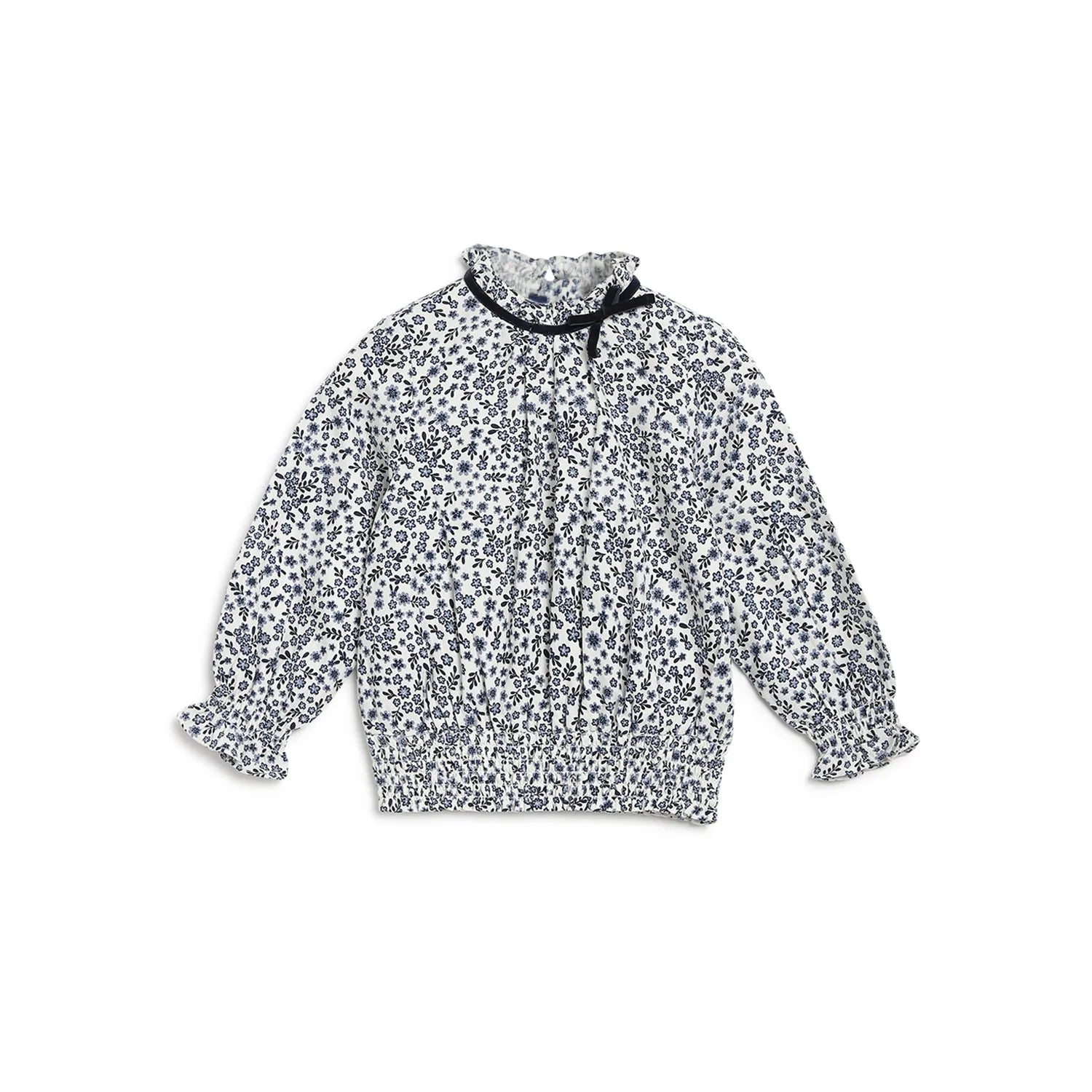 Girls Floral Printed Puff Sleeve Top