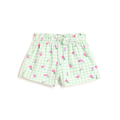 Girls Green Checked Shorts