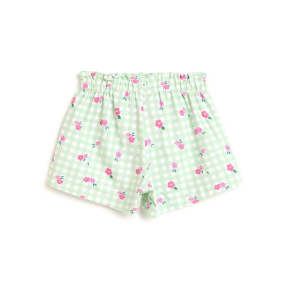 Girls Green Checked Shorts
